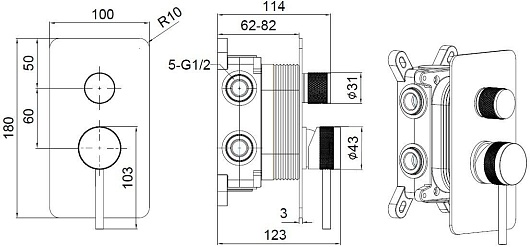 Allen Brau Смеситель для ванны Priority 5.31A11-GB (с внутренней частью, 3 выхода) золото – фотография-6